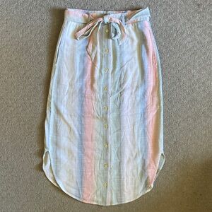 CLOTH & STONE curved hem belted pastel midi skirt, XS.